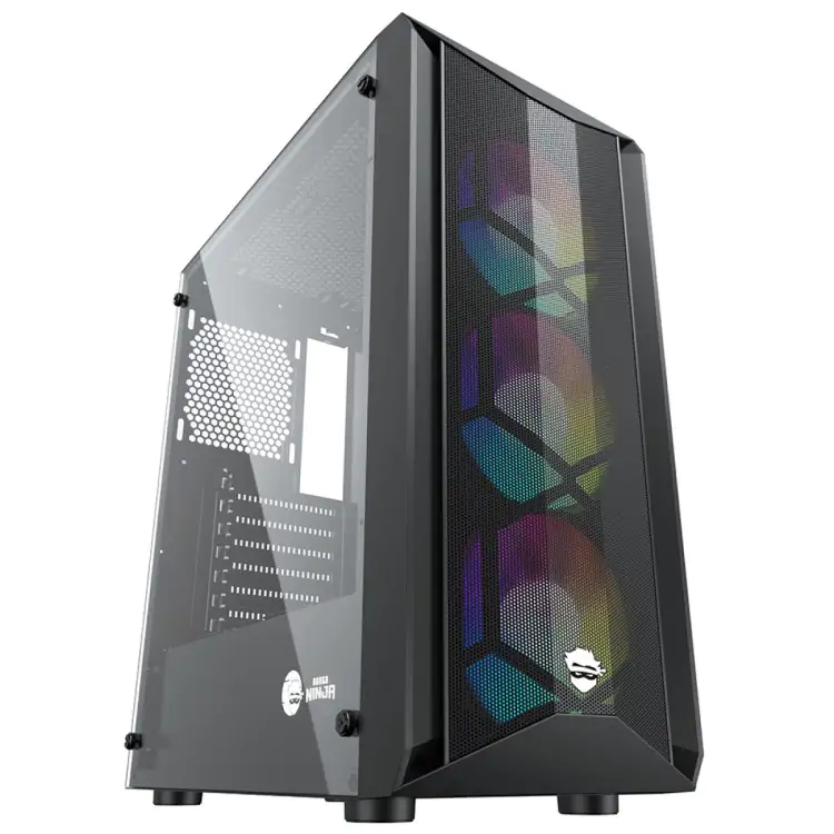 GABINETE GAMER NINJA LEAF, MID TOWER, VIDRO TEMPERADO, M-ATX-BLACK, SEM FONTE, COM 3 FANS GN-CS-LFMT - Imagem: 1