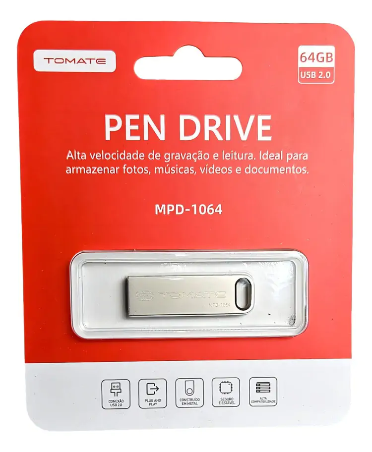 PENDRIVE 64GB METALIZADO TOMATE - Imagem: 1