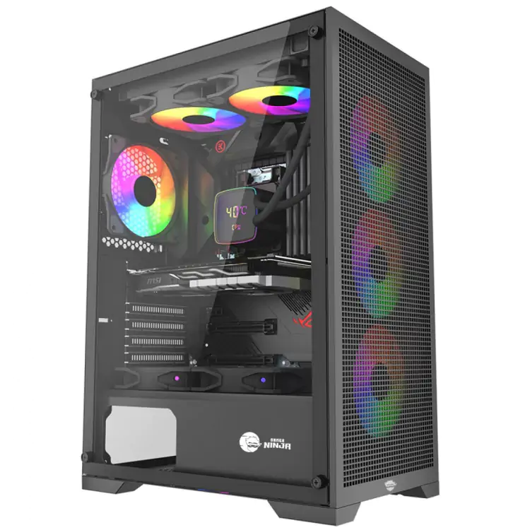 GABINETE GAMER NINJA KURAMA, MID TOWER, VIDRO TEMPERADO, M-ATX-BLACK, SEM FONTE, COM 4 FANS RAINBOW - Imagem: 1