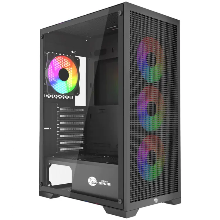 GABINETE GAMER NINJA KURAMA, MID TOWER, VIDRO TEMPERADO, M-ATX-BLACK, SEM FONTE, COM 4 FANS RAINBOW - Imagem: 5