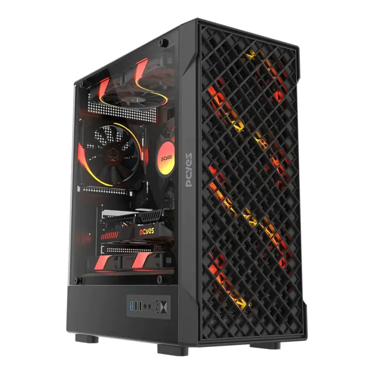 GABINETE GAMER PCYES VELYR BLACK VULCAN PRETO LATERAL VIDRO M-ATX GVLYBV - Imagem: 1