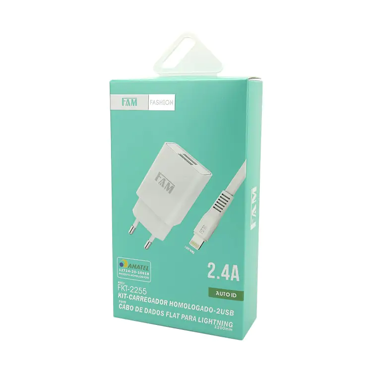 CARREGADOR 2USB COM CABO USB LIGHTNING FAM - Imagem: 1