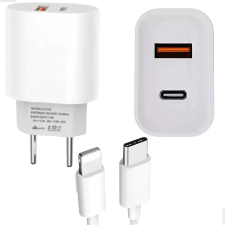 CARREGADOR TURBO SAIDA TYPE C E USB COM CABO TYPE C + LIGHTNING FKT-PD295 - Imagem: 1