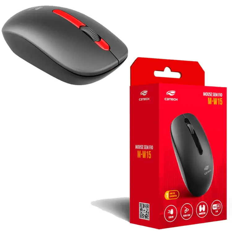 MOUSE SEM FIO C3TECH M-W15RBK VERMELHO - Imagem: 2