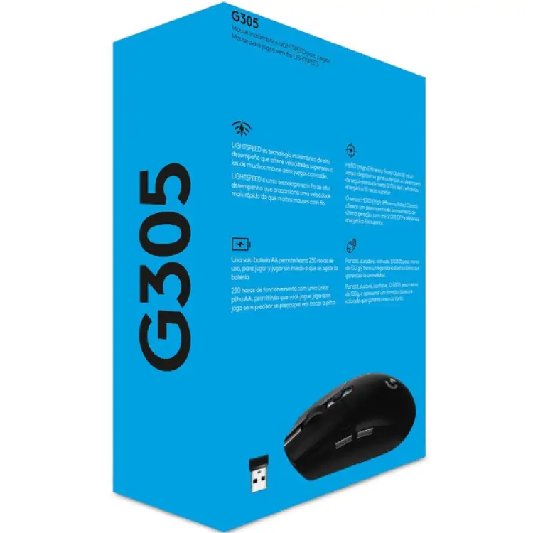 MOUSE GAMER SEM FIO LOGITECH G305 LIGHTSPEED PRETO USB - Imagem: 9