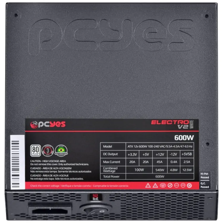 FONTE ATX 600W PCYES ELECTRO V2 80 PLUS WHITE BIVOLT AUT. - Imagem: 3
