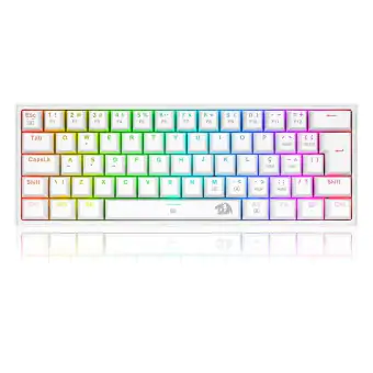 TECLADO GAMER MECANICO REDRAGON FIZZ BRANCO USB LED RGB PT-BLUE