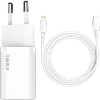 CARREGADOR DE PAREDE TIPO C QUICK CHARGER PD20W COM CABO TYPE C E LIGHTNING BASEUS TZCCSUP-B02
