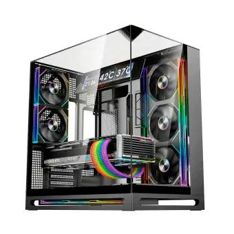 GABINETE GAMER LIKETEC CYGNUS DARK ATX 8 FANS ARGB DISPLAY LCD VIDRO TEMPERADO